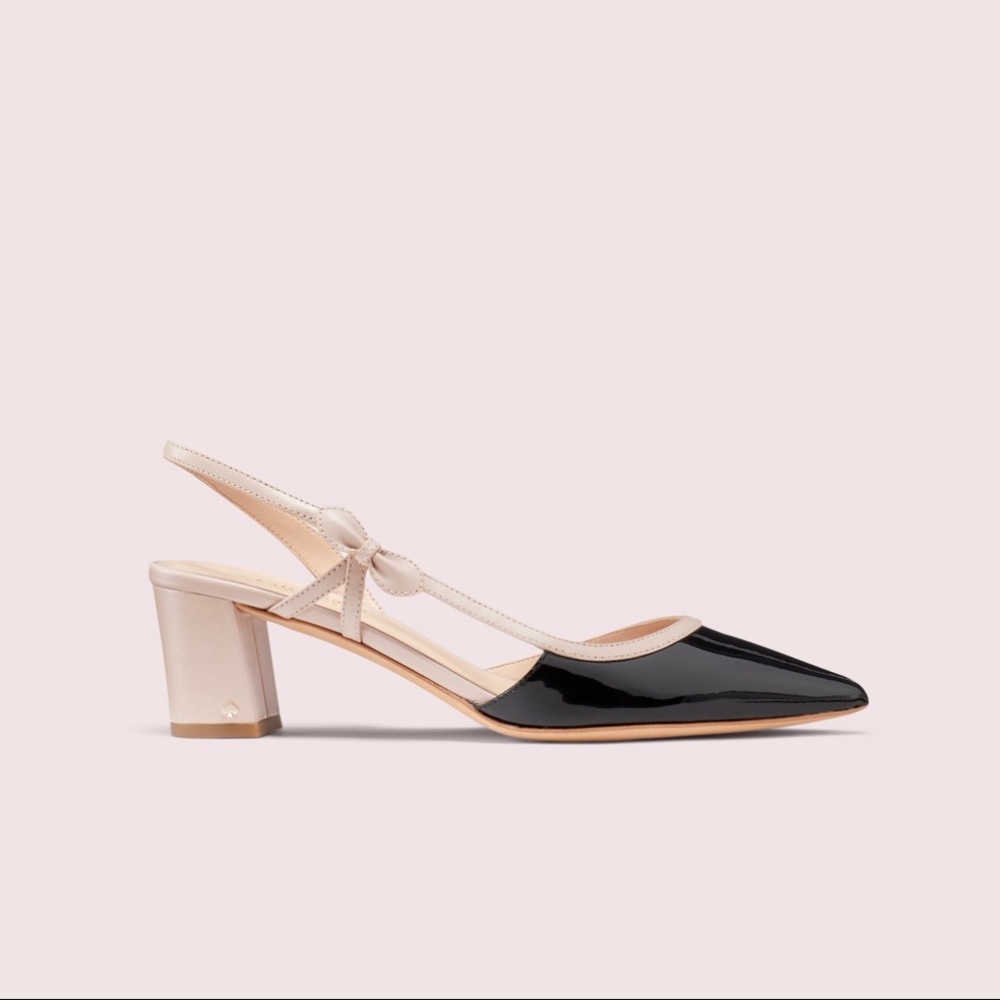 Kate Spade Midge Bow Pumps - Black and Pale Vellum